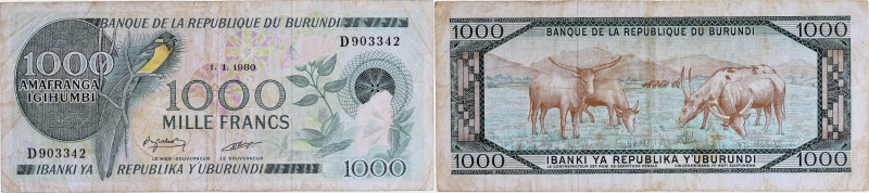 BURUNDI
1000 francs 1.1.1980.
P.31a.
Alphabet D - numéro 903342, type rare et re...