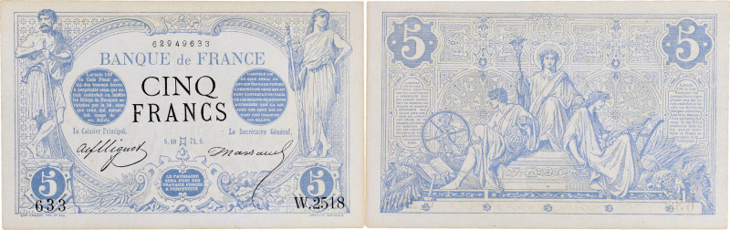 FRANCE
5 francs noir 10 mai 1873.
P.60 - F.01.18.
Alphabet W.2518 - numéro 633, ...