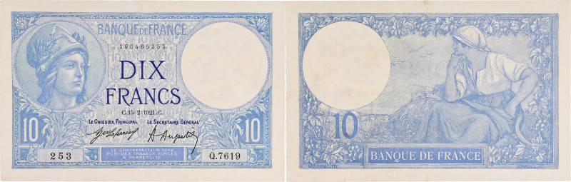 FRANCE
10 francs type 1915 “Minerve” 15-2-1921.
P.73b - F.06.05.
Alphabet Q.7619...