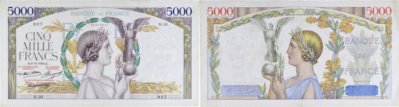 FRANCE
5000 francs type 1934 “Victoire” 8-11-1934.
P.82a - F.44.01.
Alphabet S.1...