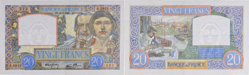 FRANCE
20 francs type 1940 “Travail et Science” 18-9-1941.
P.92b - F.12.18.
Alph...