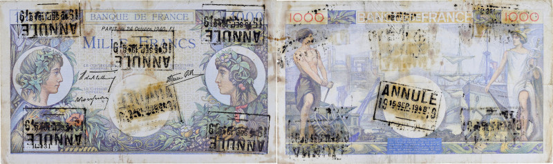 FRANCE
1000 francs type 1940 “Commerce et Industrie” ANNULÉ avec tampons noir 24...