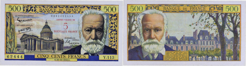 FRANCE
5 nouveaux francs surchargé sur 500 francs type 1953 “Victor Hugo” 30-10-...