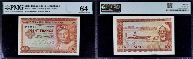 MALI
100 francs 22 septembre 1960.
P.7.
Alphabet B - numéro 682844, avec le port...