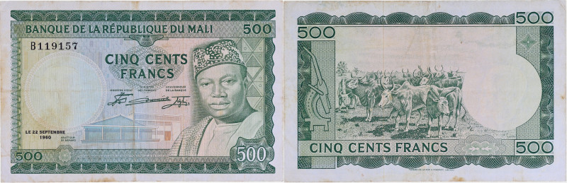 MALI
500 francs 22 septembre 1960.
P.8.
Alphabet B - numéro 119157, avec le port...