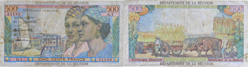 RÉUNION (ÎLE DE LA) - REUNION
500 francs type “Pointe à Pitre” 1964.
P.51a.
Alph...