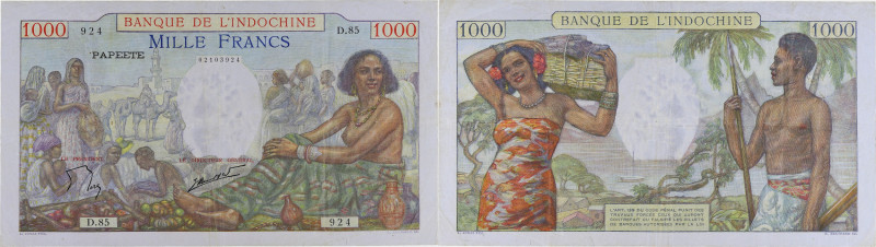 TAHITI
1000 francs type “Papeete” ND (1957).
P.15c.
Alphabet D.85 - numéro 924, ...