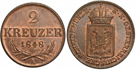 Austria, 2 krajcary 1848 Wiedeń

Attractive piece.
Piękny egzemplarz z dużą ilością menniczej czerwieni. 
World coins Austria Österreich

Grade:...