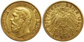 Germany - Baden Friedrich I - 20 mark 1894 G
Niemcy - Badenia Fryderyk I - 20 marek 1894 G
 World coins Germany Deutschland

Grade: XF/XF-
Litera...