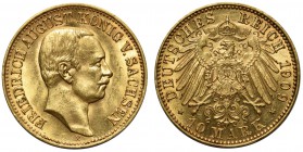 Germany - Saxony - Friedrich I - 10 mark 1909 E Muddenhutten
Niemcy - Saksonia Fryderyk III - 10 marek 1909 E

Beautifull coin with only one minor ...