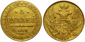 Russia - 5 rubles 1841
Rosja - 5 rubli 1841 Petersburg

Minor surface hairliness. A lot of luster remains. 
Bardzo ładny z połyskiem. Ryski w tle....