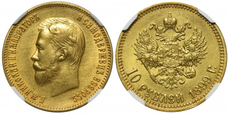 Rosja, Mikołaj II - 10 rubli 1899 AГ Petersburg - NGC AU

 
World coins Russi...