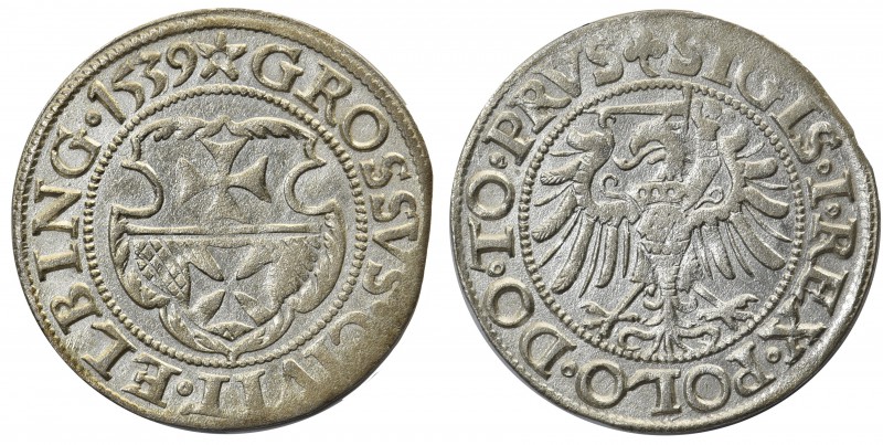 Zygmunt I Stary, Grosz Elbląg 1539

PRVS kończy napis otokowy na awersie. Miec...