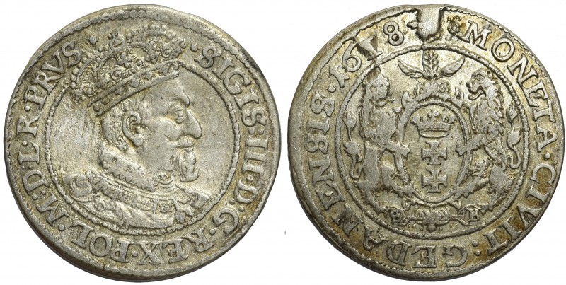 Zygmunt III Waza, Ort Gdańsk 1618

Odmiana z inicjałami S-A u podstawy tarczy ...