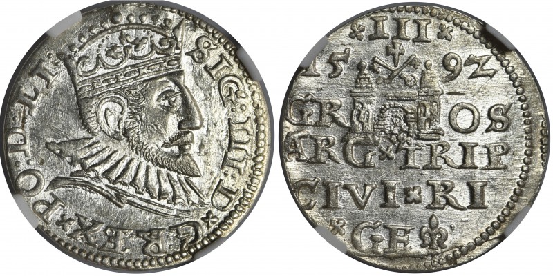 Zygmunt III Waza, Trojak Ryga 1592 - NGC AU58

Odmiana jak Iger R.92.1.c ale z...