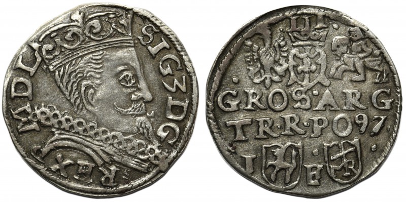 Zygmunt III Waza, Trojak Lublin 1597 - monogram MR w tarczy - rzadki

Rzadka o...