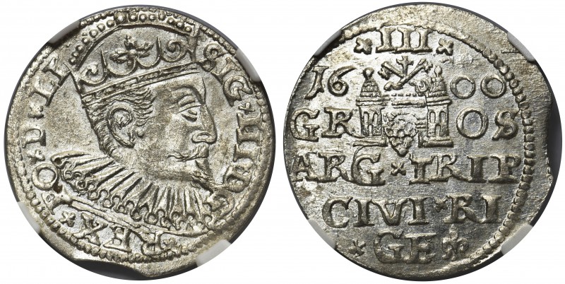 Zygmunt III Waza, Trojak Ryga 1600 - NGC MS62

Duże popiersie króla. 
Mennicz...
