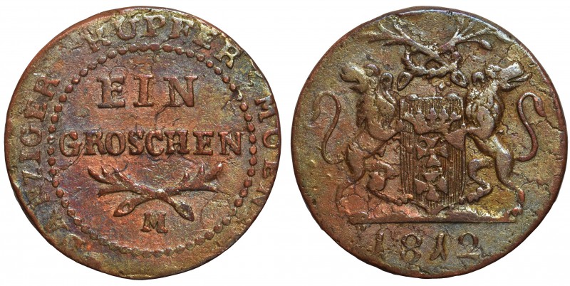 Wolne Miasto Gdańsk , Grosz 1812

Odmiana z długimi gałązkami wieńca. 
Dość s...