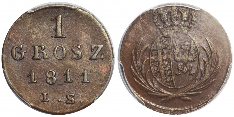 Księstwo Warszawskie, 1 grosz 1811 IS - PCGS AU55

Wariant z szeroko rozstawio...