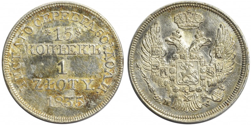 15 kopiejek = 1 złoty 1835 MW Warszawa

Ładny połyskowy egzemplarz. Bardzo dob...