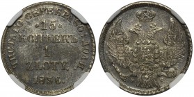 15 kopiejek = 1 złoty 1836 НГ Petersburg - NGC MS62

Rzadka pozycja. Monety bite w mennicy Petersburg praktycznie nie występują na rynku aukcyjnym w...