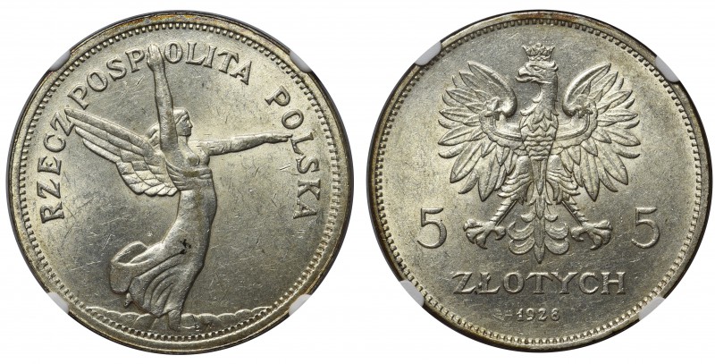 Nike 5 złotych 1928 Bruksela - NGC MS61

Moneta o wyśmienitej prezencji z zach...