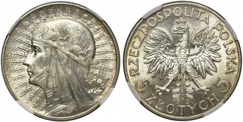 Głowa Kobiety 5 złotych 1933 - NGC MS63

Moneta o bardzo ładnej prezencji. Wyr...