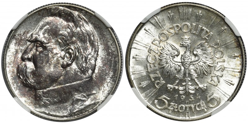 Piłsudski 5 złotych 1934 Urzędowy - NGC MS63

Attractive, mint coin. 
Rzadki ...