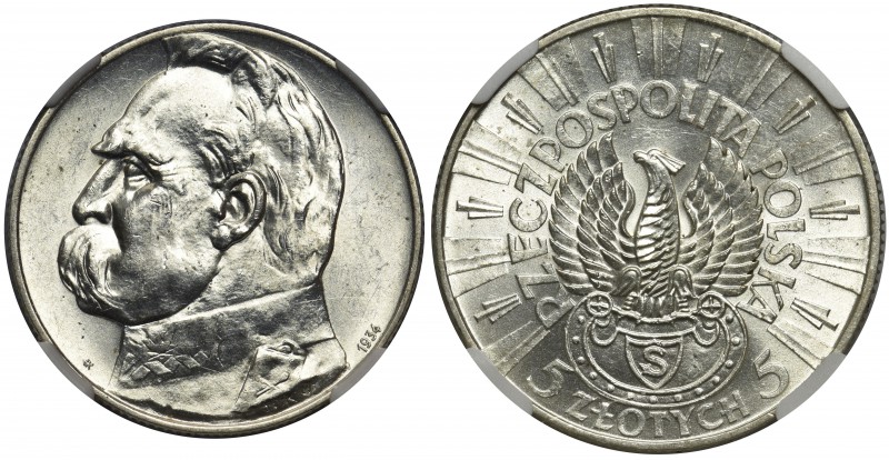 Piłsudski 5 złotych 1934 - Strzelecki - NGC MS62

Rzadszy rocznik w stanach me...