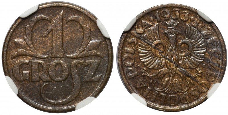 1 grosz 1933 - NGC MS62 BN

Menniczy egzemplarz. Kolor brązowy.
Poland
POLIS...