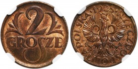 2 grosze 1925 - NGC MS64 RB

Menniczy egzemplarz z intensywnym połyskiem. Kolor czerwono-brązowy z przewagą czerwieni. 
Poland
POLISH COINS The Se...