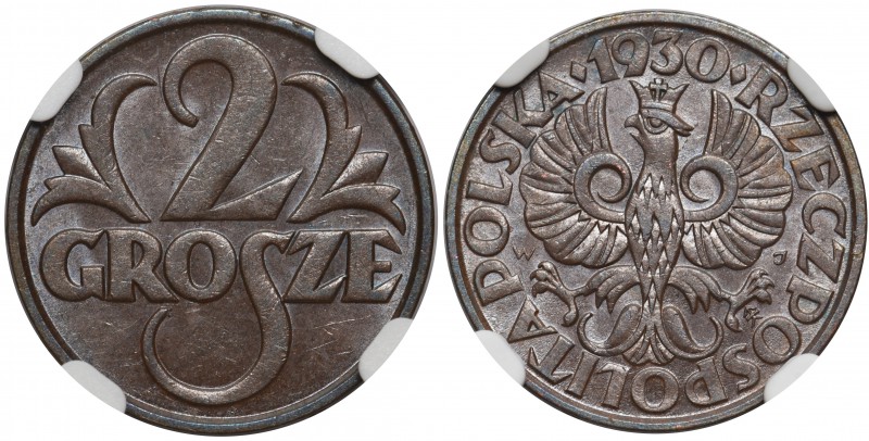 2 grosze 1930 - NGC MS63 BN

Mennicza sztuka z połyskiem. Kolor brązowy. 
POL...
