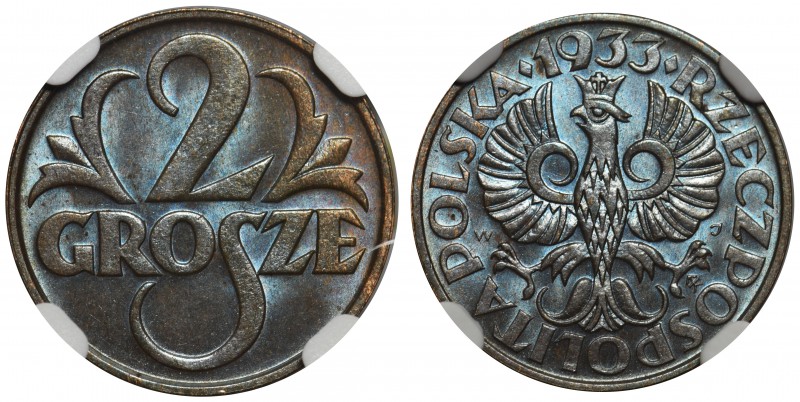 2 grosze 1933 - NGC MS66 BN

Wyjątkowej urody egzemplarz. Kolor brązowy. Najrz...