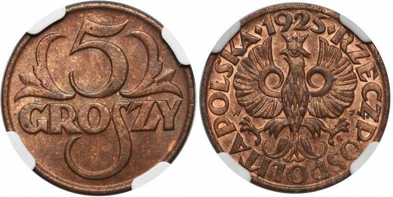 5 groszy 1925 - NGC MS64 RB

Menniczy egzemplarz rzadszego rocznika. Przy tym ...