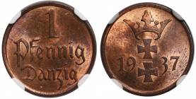 Wolne Miasto Gdańsk - 1 fenig 1937 - NGC MS65 RD

Menniczy egzemplarz z głębokim lustrem oraz w cenionej i pożądanej czerwonej odmianie kolorystyczn...
