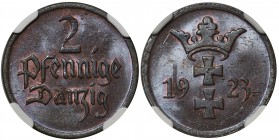 Wolne Miasto Gdańsk - 2 fenigi 1923 NGC MS64 BN
Mennicza sztuka z wyraźnym połyskiem. Kolor brązowy. Poland Germany Danzig
POLISH COINS Poland Polen...