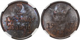 Wolne Miasto Gdańsk - 2 fenigi 1937 NGC MS64 BN

Menniczy egzemplarz. Kolor brązowy. 
Poland Danzig
POLISH COINS Poland Polen Danzig Germany Deuts...