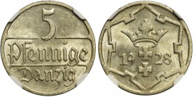 Wolne Miasto Gdańsk - 5 fenigów 1928 - NGC MS63

Menniczy stan zachowania. 
POLISH COINS Poland Polen Danzig Germany Deutschland Poland Polen Danzi...