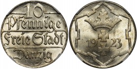 Wolne Miasto Gdańsk - 10 fenigów 1923 - NGC MS64+

Atrakcyjny, menniczy egzemplarz. Moneta wyjątkowej urody z głębokim lustrem, co zostało zauważone...