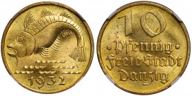 Wolne Miasto Gdańsk - 10 fenigów 1932 - Dorsz - NGC MS66

Zjawiskowy egzemplarz. Pełna mennicza świeżość i głębokie lustro. 
Perfekcyjny stan zacho...