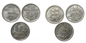 ZESTAW - 3 szt. - Wolne Miasto Gdańsk - 1/2 guldena 1923/27/32

Zestaw 1/2 guldenówek z Gdańska. Ładne nieznacznie obiegowe egzemplarze. 
1/2 gulde...