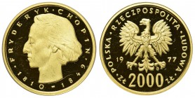 Fryderyk Chopin - 2.000 złotych 1977

Ryski w tle. 
POLISH COINS Poland Polen Poland Polen

Grade: Proof-
Literature: Parchimowicz 342