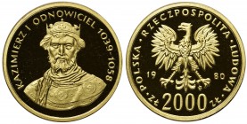 Kazimierz Odnowiciel - 2.000 złotych 1980
Piękne. POLISH COINS Poland Polen Poland Polen

Grade: Proof
Literature: Parchimowicz 348