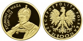 Zygmunt III Waza - 100 złotych 1998

Pięknie zachowane. 
Dołączone pudełko oraz certyfikat. 
POLISH COINS Poland Polen Commemorative Coins Poland ...