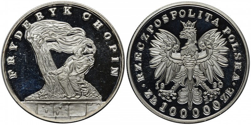 Mały TRYPTYK 100.000 złotych 1990 - Chopin

Rysy w tle. 
POLISH COINS Poland ...