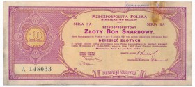 Złoty Bon Skarbowy - Serja II A - 10 złotych 1923 - rzadka

Dużej rzadkości bon skarbowy, papier dłużny pożądany do każdej kolekcji skarbowych papie...