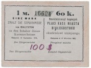 Białystok 1 marka = 60 kopiejek 1915

Drobne zagniecenia, ale reszta piękna. Często spotykane, niezrozumiałe ręcznie wykonane flamastrem 'przewaluto...