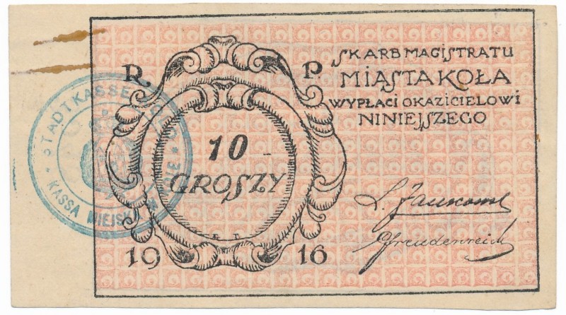 Koło Skarb Magistratu - 10 groszy 1916
Drobne zaplamienie na lewym marginesie, ...