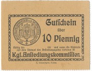 Poznań/Posen - Ansiedlungskommission - 10 Pfennig 191() - rzadki

Rzadki bon niemieckojęzyczny wydany przez komisję kolonizacyjną dla prowincji Pozn...