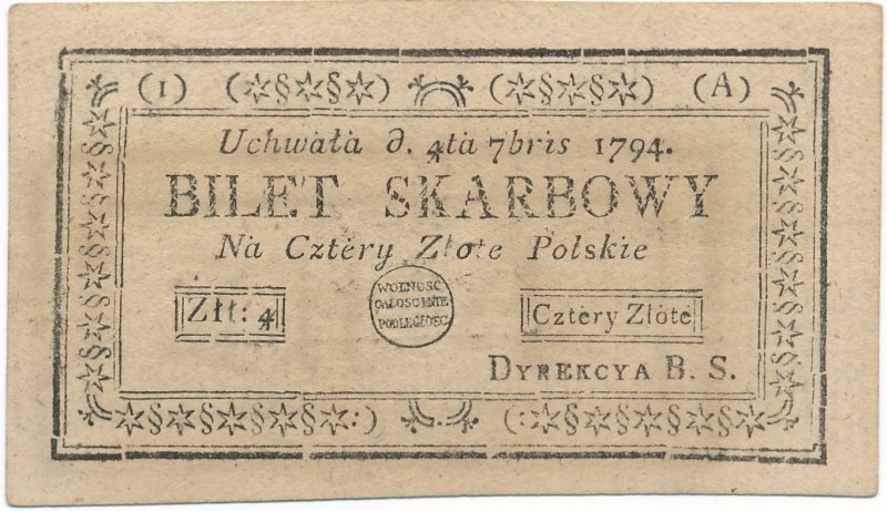 4 złote 1794 (1)(A) - pierwsza seria

Lubiana pierwsza seria A. 
Złamany w po...
